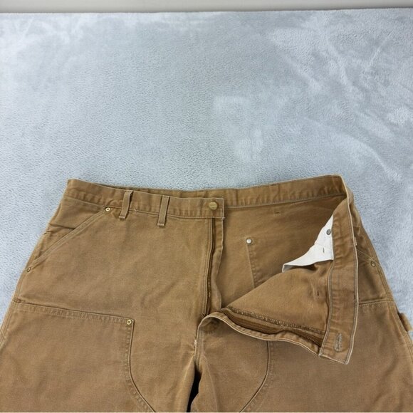 Vintage Carhartt Men's Size 42x27 B01 BRN Tan Double Knee Pants Made in USA 90s - Picture 8 of 12